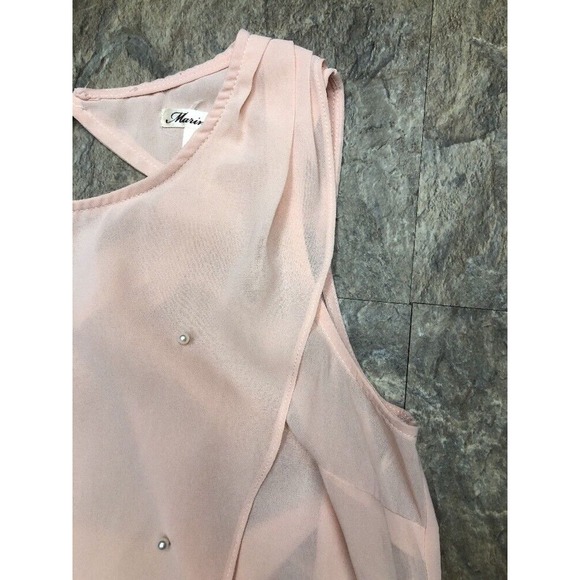 Marineblu Sz S Blush Pink Sleeveless Draped Back Blouse Pearl Front Tank Top - Picture 5 of 9
